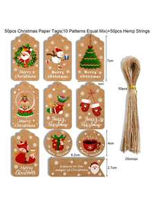 50 piezas de etiquetas de regalo con temática navideña, con diseños de Papá Noel, muñeco de nieve y renos, etiquetas decorativas adecuadas para fiestas de invierno, Año Nuevo y decoración de envoltorios de regalos de Navidad