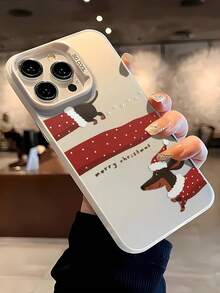 1pc Fashionable & Unique Christmas Dachshund Dog Pattern White Pupil IMD Phone Case Compatible With IPhone 16/16Pro/16Plus/15/15ProMax/15Pro/11/12/13/14ProMax/12Mini/13Mini/11Pro/11ProMax/12Pro/12ProMax/13Pro/13ProMax/14Pro/14ProMax, Soft Case, Creative & Elegant - Multicolor - View 4