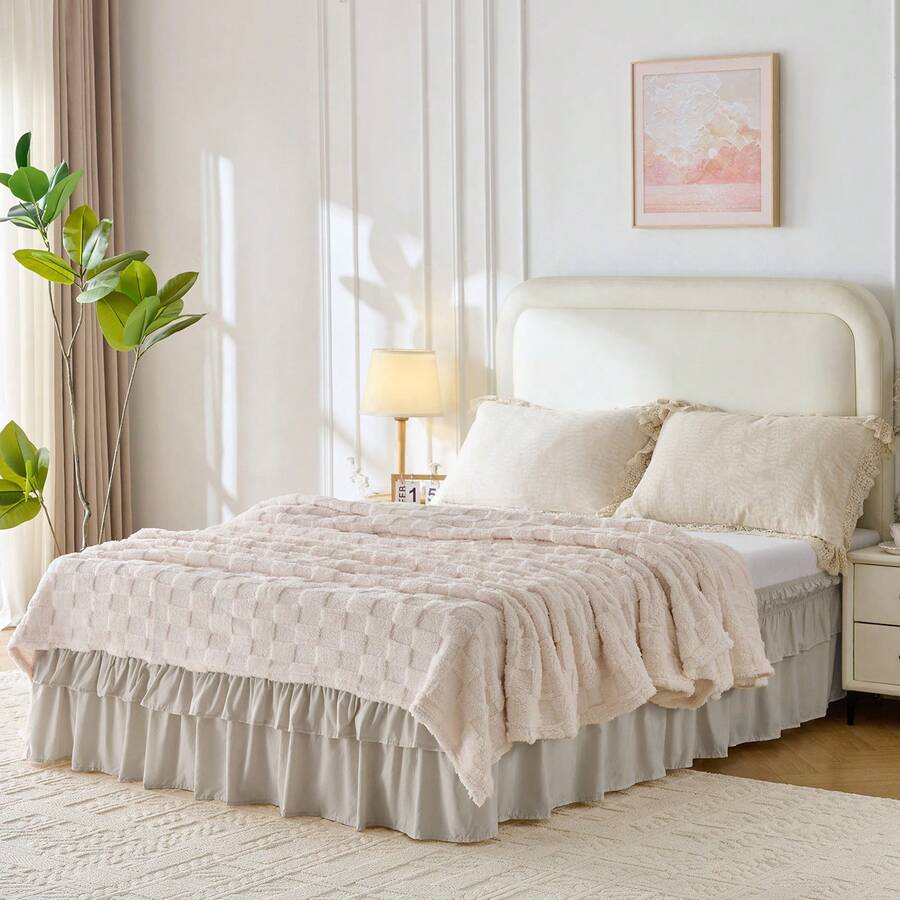 VOLTITO Multi-Layer Ruffle Bed Skirt 16 Inch Drop, 2 Layer Elastic Wrap Around Bed Skirts For Twin Full Queen King CK Size Bed, Easy To Install Dust Ruffle, Machine Washable Soft Fabric, Double Layers Bedskirt - Linen - View 1