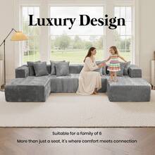Kelyda 130'' U Shaped Sectional Couches For Living Room Apartment, Modern Modular Boneless Cloud Sofa With 2 Chaise Lounges Sleeper, 4-In-1 Flexible Combination Layered Foam Cushion Faux Rabbit Fur Fabric Deep Seat Corner Couch, No Assembly Required Furniture Home Decor - Xám - Xem 8
