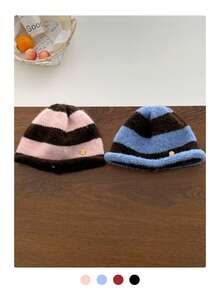 Color-Blocked Cute Pacifier Knitted Beanie Hat, Women's Autumn/Winter Warm, Simple & Versatile, Compact, Elastic Ear Protection Knitted Knit Cap Winter Gear Men's Winter Clothing