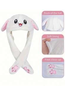 兔子帽子带活动毛绒耳朵 - 卡通风格帽子 - 西瓜帽 - 耳朵形头带 - 彩色 - 查看 5