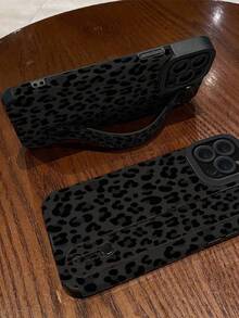 黑色豹纹时尚手机壳，猎豹豹纹印花，含1个腕带，黑色豹纹彩绘穿孔图案防摔手机壳，兼容苹果Xs/Xsmax/Xr/11/12/13/14/14plus/15/15plus/16Pro/16Promax/17Promax、S25Ultra/S24Ultra/S23Ultra，春季复活节派对礼物 - 彩色 - 查看 3