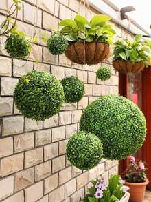 MEHELANY 1Pc Faux Grass Decor Fake Plant, Multiple Sizes Decorative Artificial Greenery Fake Plants, UV Plant Topiary Ball Large Outdoor, Topiary Tree Plants, Small Artificial Plants For Ackyard And Indoor & Outdoor Greenery Home Decor - Green - View 2
