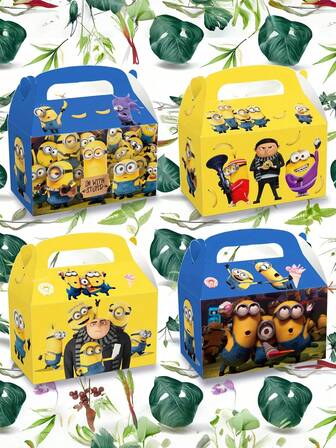 Minions 12 件小黄人主题装饰礼品包装盒，2 种款式 4 种图案节日派对礼品盒，卡通人物包装盒，适合圣诞节、感恩节、复活节、生日礼物