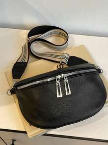 Túi đeo hông nữ bằng da PU màu trơn thời trang cổ điển, túi đeo chéo dưới cánh tay, túi đeo vai thông thường, túi đeo ngực tối giản cho nữ, hàng mới về mùa xuân/hè - màu đen - Xem 3