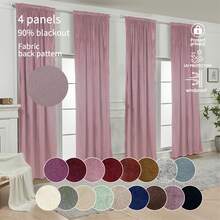 SEWLO 4 Panel: Velvet Curtains (Pleat) Drape, Available In Multiple Colors And Sizes, Plain Colors.90% Light Blocking, Windproof, Suitable For Various Room Layouts, Soft And Comfortable. - 粉色 - 查看 4