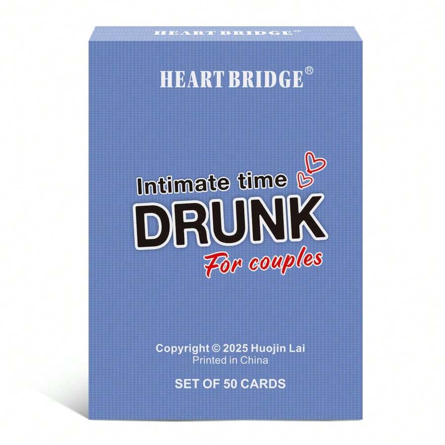 HEART BRIDGE 1PC Couple's Drinking Game Cards, Party Board Game, Drinking Challenge Cards, Essential For Romantic Late-Night Dates, Valentine's/Halloween/Christmas Gift, Perfect For Romantic Carnival Nights And Adult Party Games | 50Cards| - Blue - View 1
