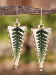 1pc Fashionable Vintage New Triangle Resin Faux Leaf Earrings - Multicolor - View 5