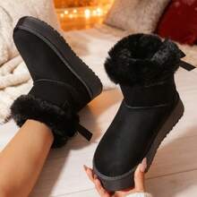 Women's Classic Thick-Soled Snow Boots Plush Ankle Boots: Made Of Imitation Suede, The Boots Are Ankle-High And Suitable For Winter Wear. They Are Equipped With Memory Foam Insoles And Lightweight Non-Slip Soles. They Can Be Worn Indoors And Outdoors. They Are Suitable Black Boots For Christmas And Holidays. - màu đen - Xem 5