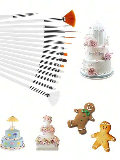 15 chiếc cọ trang trí bánh, cọ vẽ bánh, cọ vẽ thực phẩm, cọ vẽ fondant đa năng, cọ vẽ bánh quy, cọ vẽ bánh kem để nướng, bộ dụng cụ tự làm, dụng cụ vẽ trang trí bánh