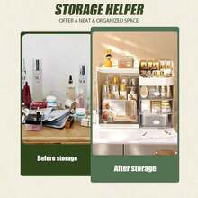 Multifunctional Cosmetic Storage Box, Semi-Open Large Capacity, With Drawers And Mirror, Suitable For Cosmetics And Skincare Essentials, Perfect For Bathroom Vanity, Office Desk And Dressing Table