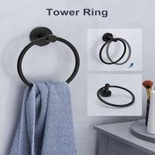 Bathroom Hardware Set - 16inch Towel Bar, Black Towel Ring & Toilet Paper Holder & Hook (6 Pieces), Wall Mounted SUS304 Stainless Steel Towel Rack