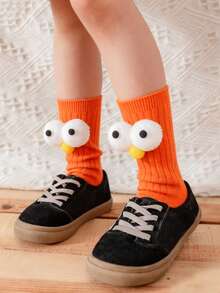 1 Pair Green Eye Design Knee High Socks - Orange - View 4