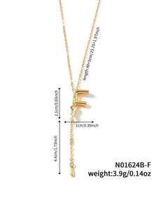 1pc Fashionable Versatile Simple Copper Zirconia Letter Necklace - Yellow Gold - View 30