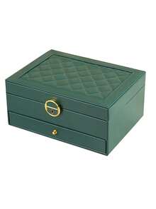 1pc Three-Layer Jewelry Storage Box, Dressing Table With Drawer Jewelry Storage Box, Gift Leather Jewelry Box, Portable Jewelry Storage Box, Desktop Storage Drawer Box, Stackable Storage Box, Can Store Watches, Necklaces, Rings, Pendants, Bracelets And Other Multi-Functional Jewelry Storage Boxes, Exterior With Locking Leather Design,
