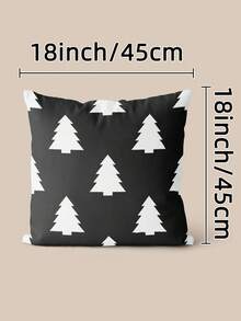 2 件装几何圣诞树图案亚麻抱枕套，黑白图案，18 英寸 x 18 英寸，装饰靠垫套，适用于沙发、卧室、汽车、节日装饰、圣诞装饰、家居装饰 - 黑與白 - 查看 2