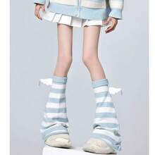 1pc Original Subculture Blue White Striped Flared Leg Warmers Mori Kei Bone Pattern Harajuku Slouchy Leg Sleeves + 10 Hot Search Words + 5 Core Keywords + Suitable For Daily Wear, Valentine's Day Gift, Holiday Gift, School Use, Ideal Gift For Lover, Friend & Classmate, Fashionable Elegant Cute Unique Niche - 白藍條紋翅膀十字架 - 查看 11