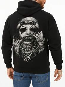 Stay Cold Gothic Skull Art Print Men's Autumn Soft Loose Black HoodedShirt,Long Sleeve Pocket Sweatshirt,Breathable Casual Fashion - màu đen - Xem 1