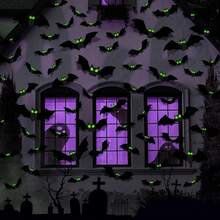 96 piezas de decoración de murciélagos 3D de Halloween, Kit de decoración de Halloween Luminosas Murciélagos, calcomanías de pared de realistas de PVC, decoración de fiesta de Halloween,2025 - luminosa-96pcs - Ver 9