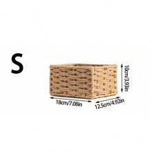 1pc/3pcs Desktop Storage Box, Handmade Rattan Woven Organizer Tray For Cosmetics, Keys, Snacks, Home Living Room, Bedroom, Study, Office, S/M/L Sizes Available,For Back To School - Khaki - View 10