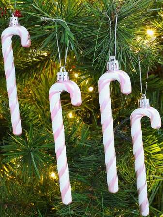 12/6/1 Adet Pembe Parlak Baston Şeker Noel Ağacı Süsleri, 5,5 İnç Plastik Baston Şeker Asılı Dekor, Noel Dekorasyonu ve Hediyesi, Noel Dekoru, Kış Dekoru, Noel Süslemeleri, Noel Hediyeleri, Parti Malzemeleri