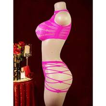 2 Pieces Of Sexy Lace Hollow Jacquard Split Jumpsuit, Tearable See Through Mesh Underwear, Women's Cute Underwear, Plus Size Bra And Underwear Set, Satin Erotic Underwear, No Crotch Design, Underwear And Bra Combination, Close Fitting Clothing, Essential For Boudoir, Tearable Details, Transparent Mesh Pattern, Soft Satin Material, Exquisite Lace Trim, Women's Underwear Set, Fashion Enthusiasts, Plus Size Erotic Underwear - 藍色 - 查看 7