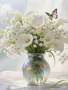 30PCS Stems Artificial Flowers, Premium White Realistic Calla And Gypsophila For Home Decor, Wedding Decoration, Table Centerpiece, Office Decor, Valentine's Day, Father's Day, Lily & Carnation Arrangement, Holiday Seasonal Display