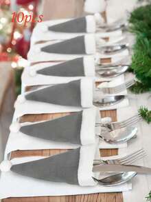 10/20 pièces Chapeaux de Noël mini gris/rouges, set de couteau et fourchette de chapeau de Noël, décoration de table de fête, décoration de centre de table à dîner