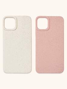 2pcs Wheat Straw Phone Cases, Minimalist Solid Color Phone Cases, Pink & White Phone Cases, Compatible With IPhone & Galaxy, 16, 16 Pro Max, 16 Pro, 16 Plus - Multicolor - View 13
