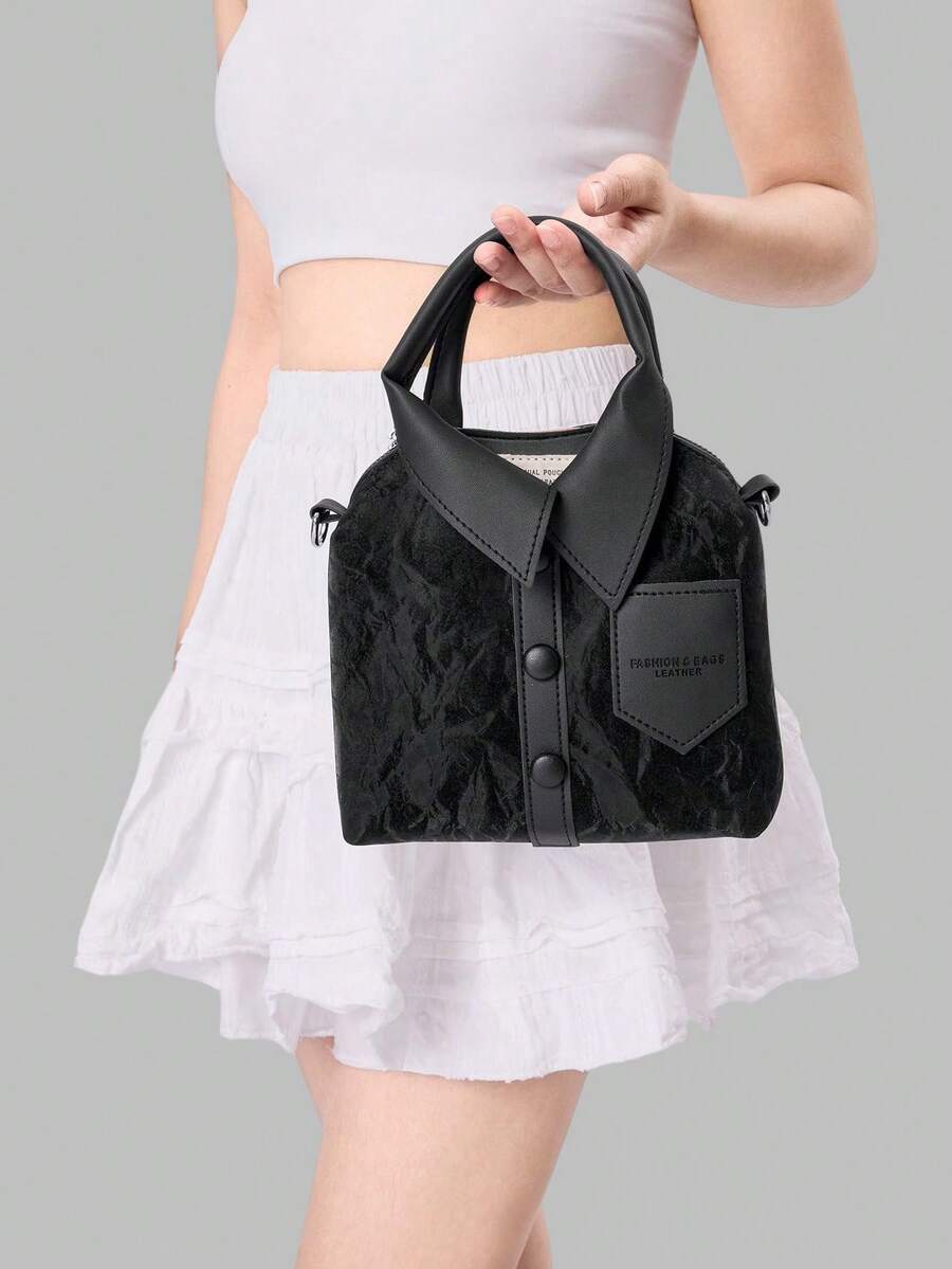 DareSee 1 Piece Bag, Shaped Bag, Pu Fabric With Long Strap Shoulder Bag Satchel, Hot Girl Style, Clothing Bag Unique Stylish Women's Handheld Bag With Simple Shirt Design, Small Square Crossbody Bag MusicFest Y2KFest Back To School Autumn Winter Gifts Music Fest - Black - View 1