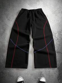 男士时尚百搭条纹运动裤 - 黑色 - 查看 4