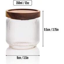 Mason Fable 12 Fl Oz 350ml Glass Food Storage Jars With Wood Lids 6pcs Stylish Ribbed Pattern For Kitchen Organization And Storage Containers For Spice Tea Coffee/Sugar - 12oz350ml6x - Xem 3