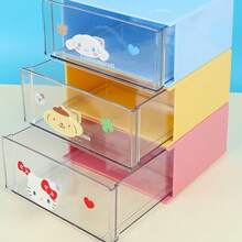 Miniso Sanrio Characters Series Single - Layer Drawer Box With Doll Handle, Transparent Plastic Material, Convenient For Item Classification And Storage, Perfect For Desk Stationery/Jewelry Organization(1 PC) - Yellow - View 3