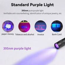 1pc 395nm UV Flashlight, Mini LED Blacklight Torch For Pet Urine Stains, Fluorescent Minerals, Authentication, Resin Curing, Leak Detection, Scorpion Hunting, Hotel Room Inspection, And Bed Bug Detection(Battery Not Included) - Multicolor - View 3