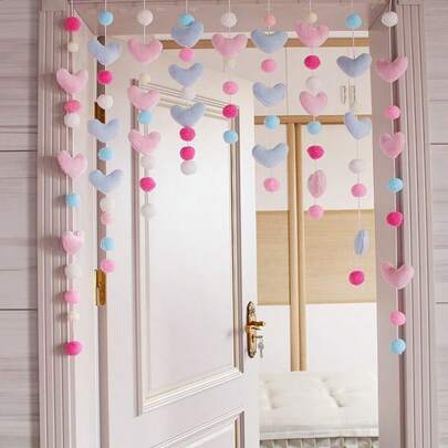 1 pieza Cortina de puerta con forma de corazón estilo coreano sin taladro, cortina divisoria con corazón de color rosa melocotón - Decoración de dormitorio femenina, cortina colgante de puerta de habitación con estilo de princesa cálida