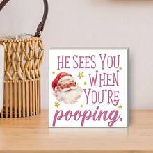 Seria roz de Crăciun, ornament artizanal din lemn de 4,92x4,92 inci, element Moș Crăciun, potrivit pentru decorarea casei, dormitor, sufragerie, masă, cadouri de Crăciun pentru petreceri, cadouri de sărbători