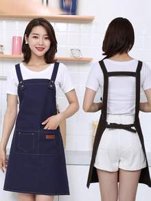 定制帆布围裙，防水防油，适用于厨房、奶茶店、美甲沙龙、餐饮使用，奶茶店制服围裙，涤棉帆布围裙 - 彩色 - 查看 4