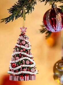 8/4 piezas Juego de adornos colgantes con forma de árbol de Navidad, Colgante de piruleta de bastón de caramelo de acrílico mini, Decoración de figurita mini de Navidad, Adecuado para decoración navideña interior del hogar, Decoración de fiesta de Navidad, Decoración de regalo DIY, Decoración de habitación navideña, Suministros de decoración navideña perfectos