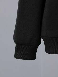 1pc Tween Girl Thermal Lined Thick Warm Sweatshirt, Young Student Clothing, Suitable For Children In Autumn/Winter, Long Sleeve Top - Black - View 5