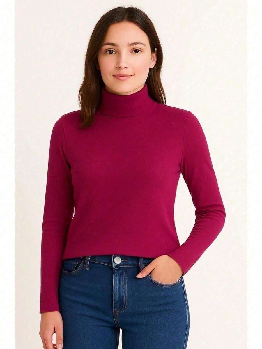 Cacharrel Women's Turtleneck Long Sleeve Second Skin Top - 玫瑰紅 - 查看 1