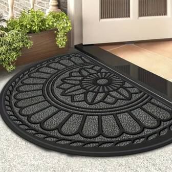 一片式半圆形垫子，易于清洁，室内外均可使用。它是一款吸水防滑的地垫，采用时尚印花图案，方便迎接宾客。这款垫子非常适合用于入口处，也可用作防滑浴室垫。