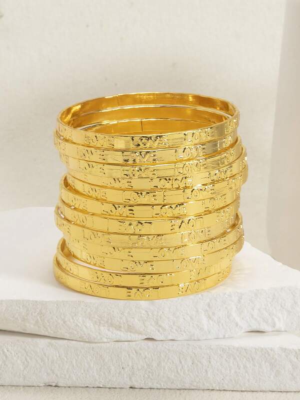 12pcs 3-9Y Girls' Metal Niche Design Layered "Love" Bracelets