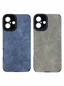 简约奢华仿皮纹理纯色材质，含2个天使眼贴纸，防摔手机壳，兼容，镜头保护，奢华灰，简约蓝，纯色，奢华仿皮纹理手机壳，兼容 16、16 Pro Max、16 Pro、16 Plus，春季派对礼物 - 彩色 - 查看 35