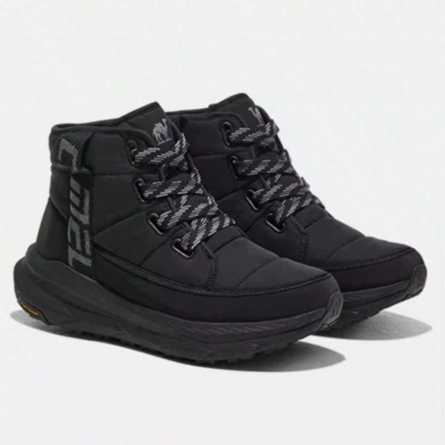 CAMEL CROWN Men's Autumn/Winter Warm Fur Lined High-Top Snow Boots, Anti-Slip Sports Shoes - Black/Sandstorm Gray - View 1