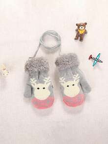 婴儿圣诞可爱小驯鹿冬季手套（0-3岁） - 双层保暖内衬，加厚针织，适合户外寒冷天气 - 彩色 - 查看 8