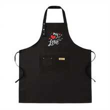 Kawaii Style Emo Grunge Love Hearts Arrow Apron, With Two Pockets, Adjustable Neck Strap & Waist Ties, Perfect For Cooking, Baking & Food Service, Cooking Apron| Playful Design| Adjustable Fit Apron - 黑色 - 查看 3