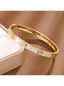 1pc Fashion Personalized Nail Bangle Bracelet For Women, Inlaid Synthetic Zirconia, Elegant Minimalist Style, Versatile Daily Accessory, Hot Selling