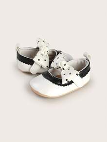 أحذية ناعمة لا تنزلق مع تصميم فيونكة للأطفال الرضع البنات حديثي الولادة من عمر 0-1 سنة، مناسبة لمناسبات مثل عيد الميلاد الأول أو مرور 100 يوم، للربيع والخريف