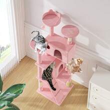 Cat Tree, 70 Inch Cat Tree Tower With 2 Condo, Tall Cat Tower With Scratching Post, Cat Climbing Tower, Cat Tree For Indoor Cats - Baby Pink - View 3